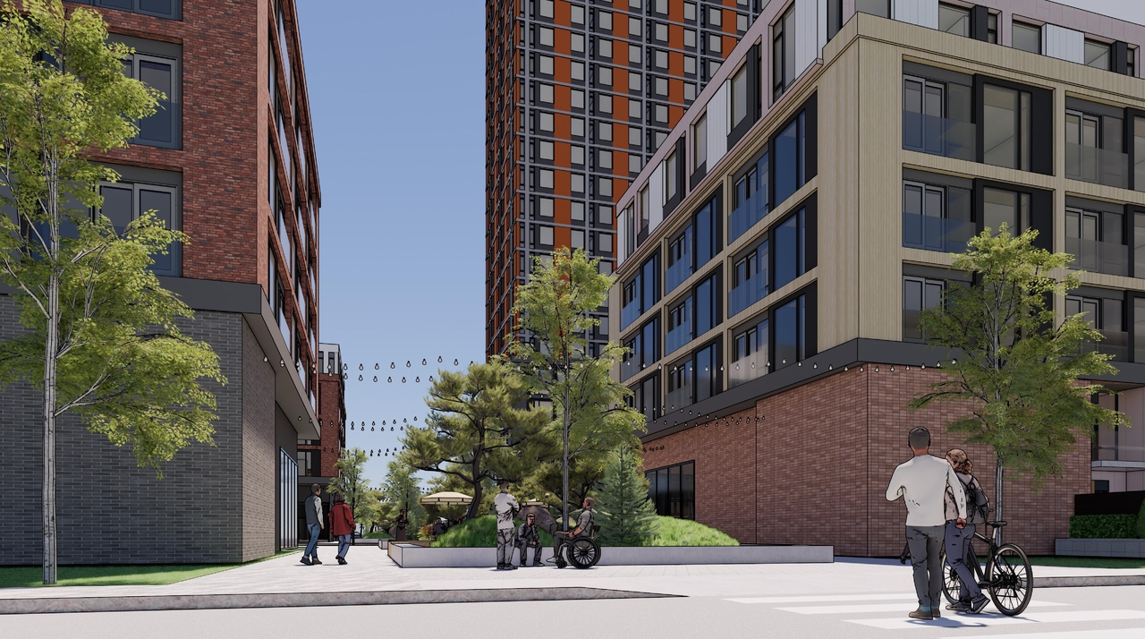 Rendering of building from page 51 of the file '2025-08-08 - Urban Design Brief - D02-02-25-0056'