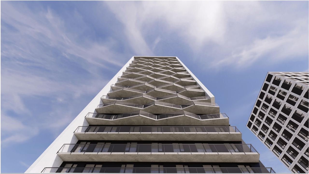 Rendering of building from page 43 of the file '2025-09-02 - Urban Design Review Panel Report - D02-02-25-0063'