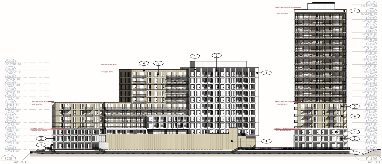 Rendering of building from page 69 of the file '2025-09-02 - Design Brief - D02-02-25-0063'