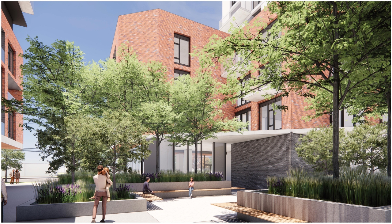 Rendering of building from page 19 of the file '2025-11-17 - Urban Design Brief - D02-02-25-0070'