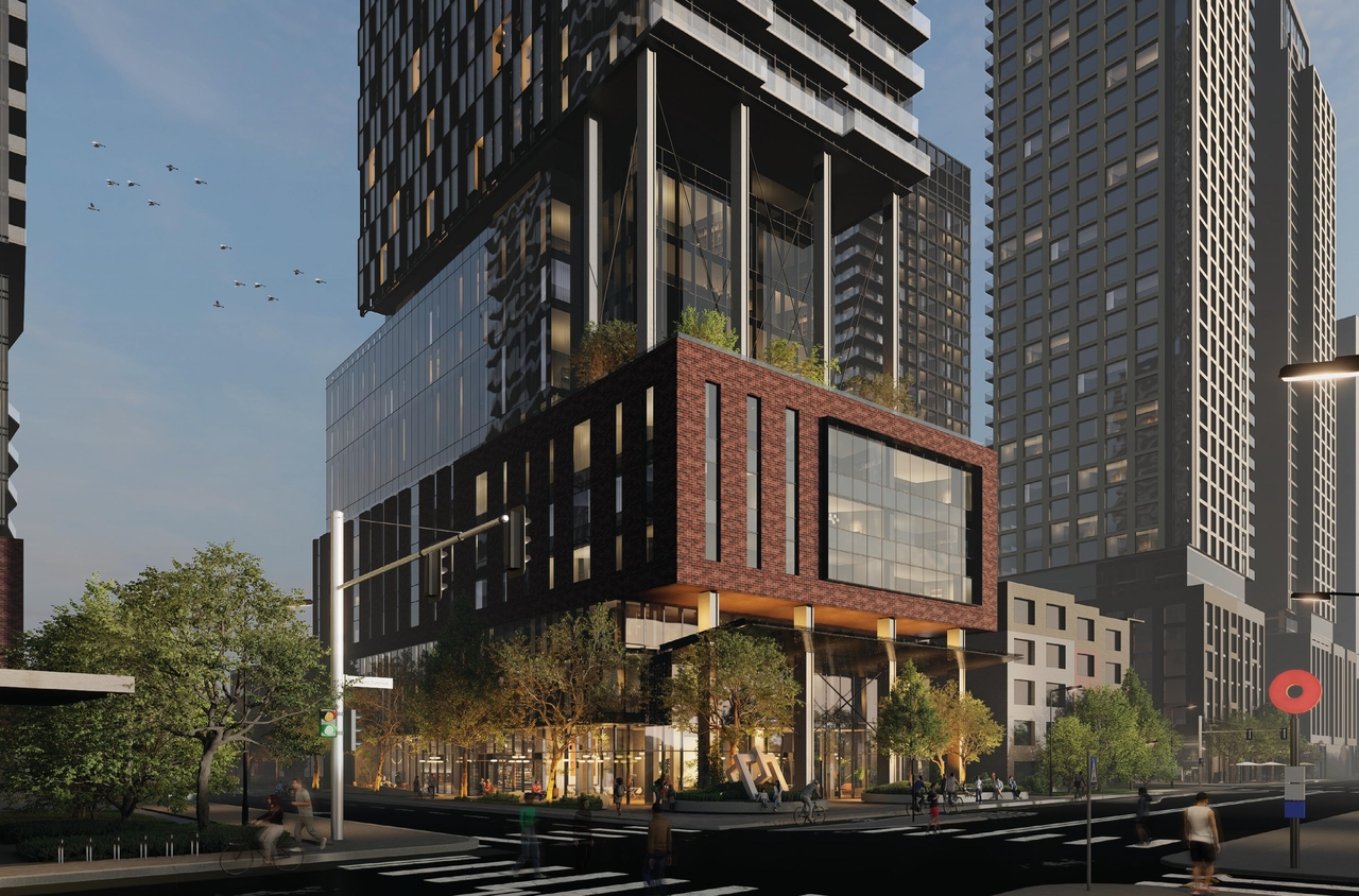 Rendering of building from page 100 of the file '2025-12-15 - Urban Design Brief - D01-01-25-0025 & D02-02-25-0097'