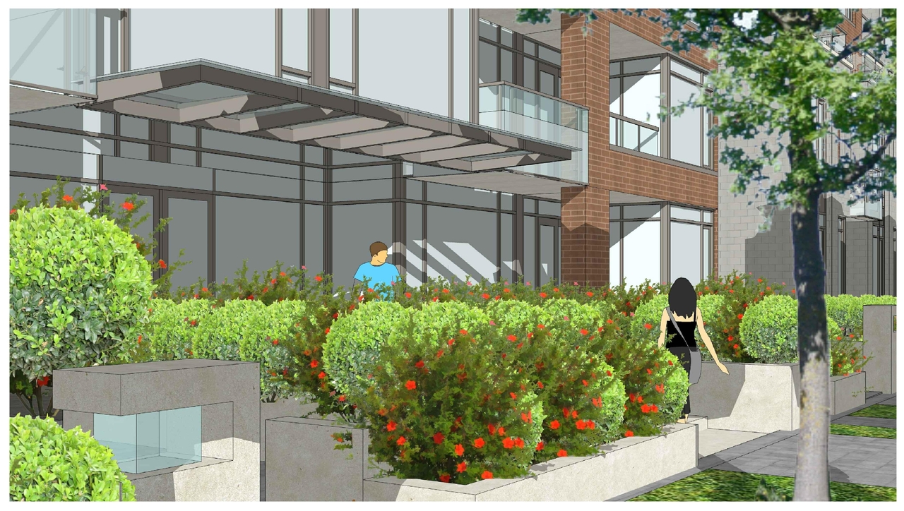 Rendering of building from page 1 of the file 'Revised Streetscape View 3 D07-12-11-0206'