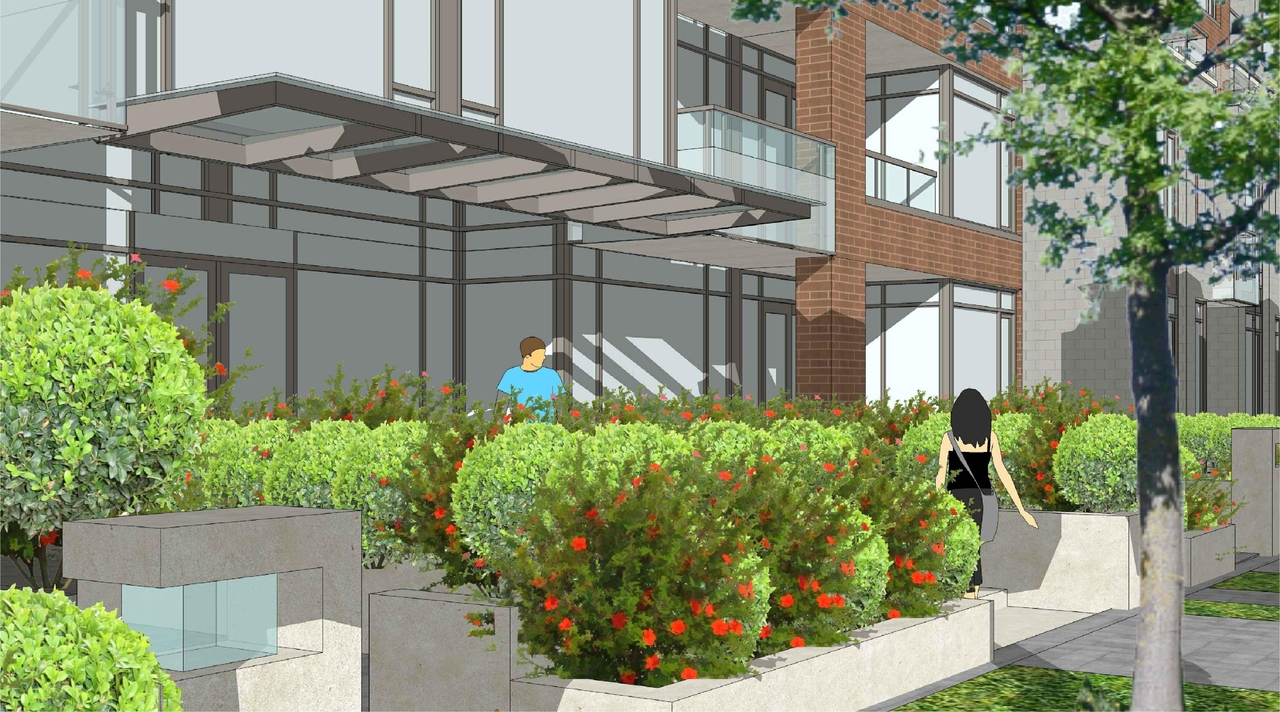 Rendering of building from page 1 of the file 'Revised Streetscape View 3 D07-12-11-0206'