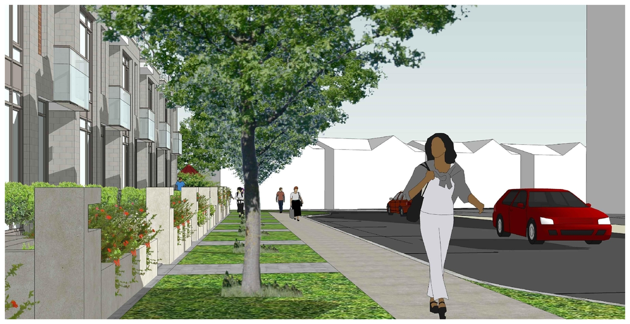 Rendering of building from page 1 of the file 'Revised Streetscape View 2 D07-12-11-0206'