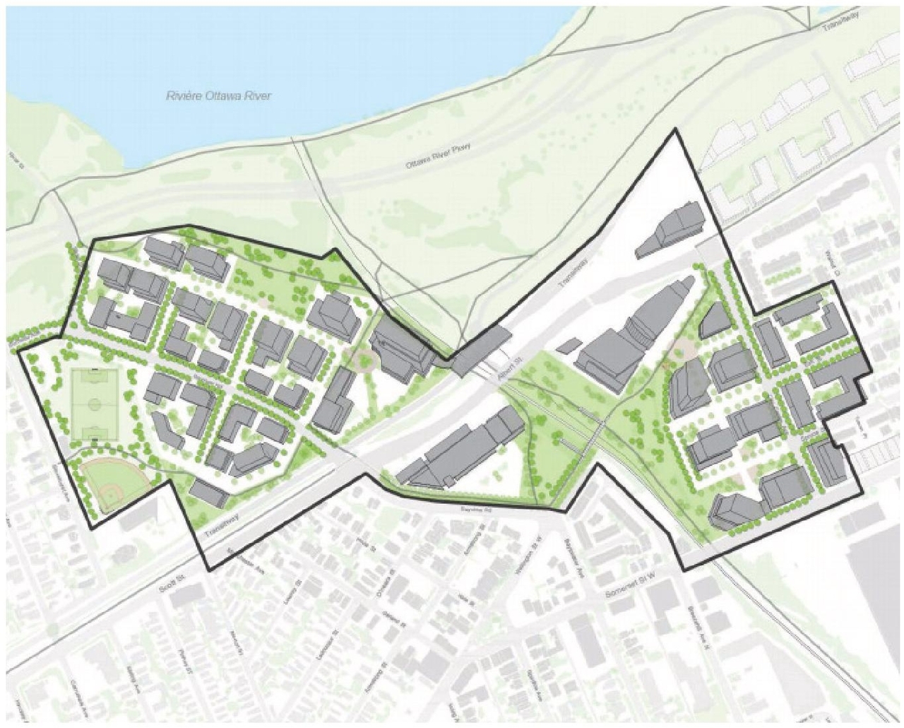 Construction site plan for project from page 12 of the file '1040 and 1050 Somerset Street West Urban Design Brief1'