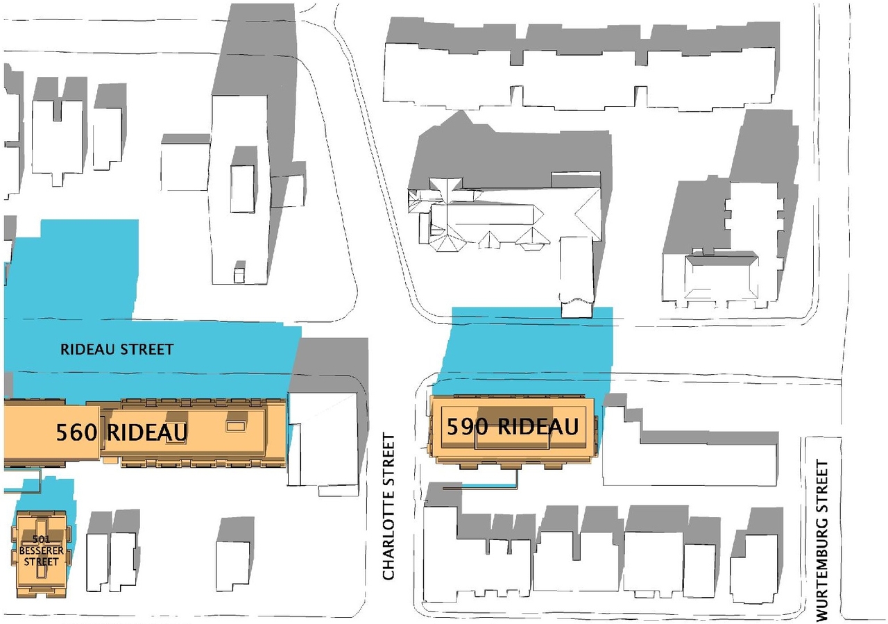 Construction site plan for project from page 32 of the file 'Urban Design Review Package_594 Rideau Street'