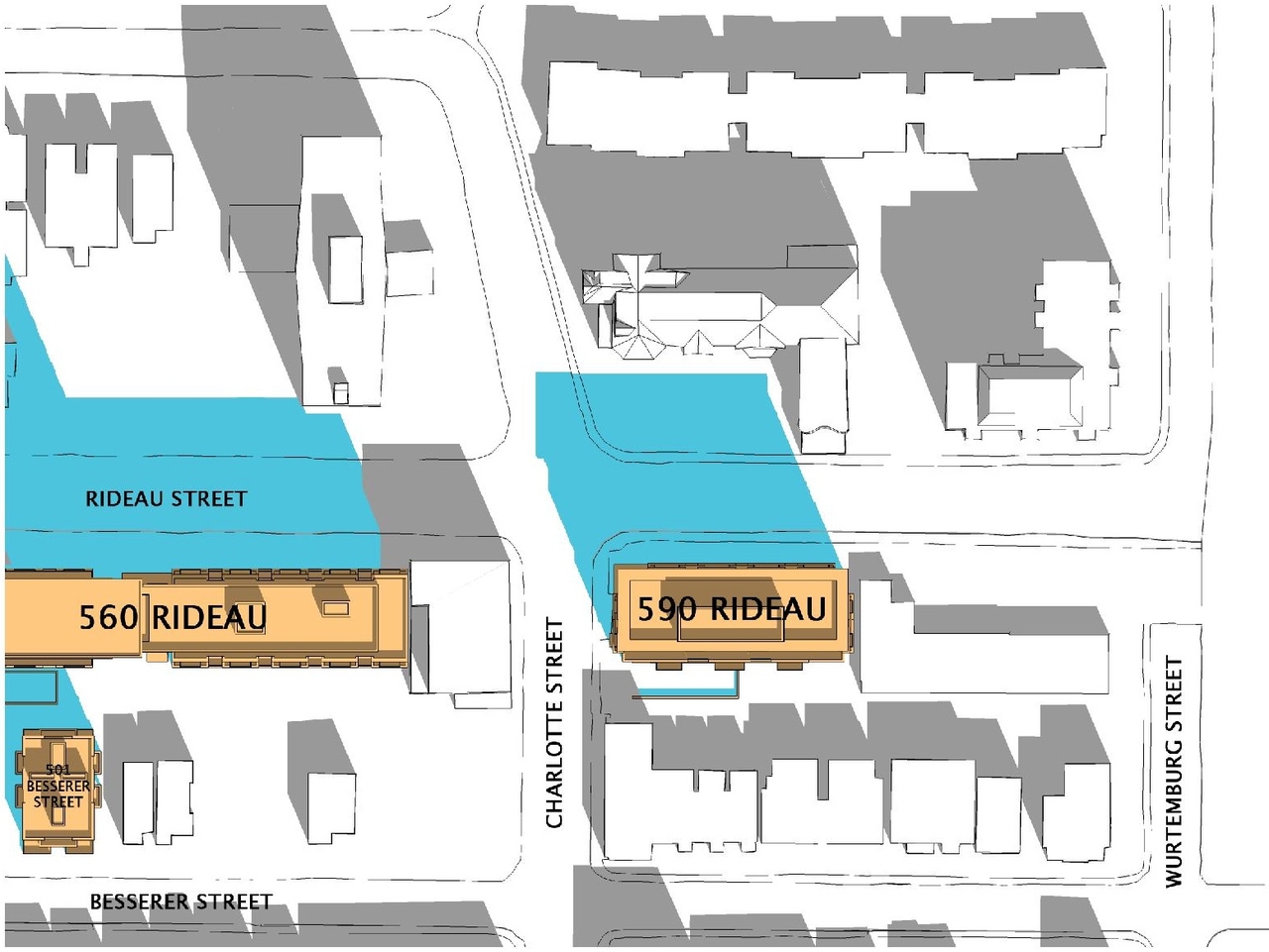 Construction site plan for project from page 32 of the file 'Urban Design Review Package_594 Rideau Street'