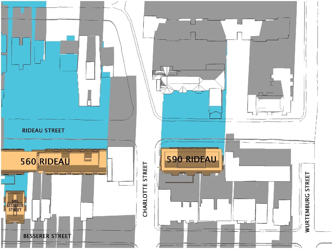 Construction site plan for project from page 33 of the file 'Urban Design Review Package_594 Rideau Street'