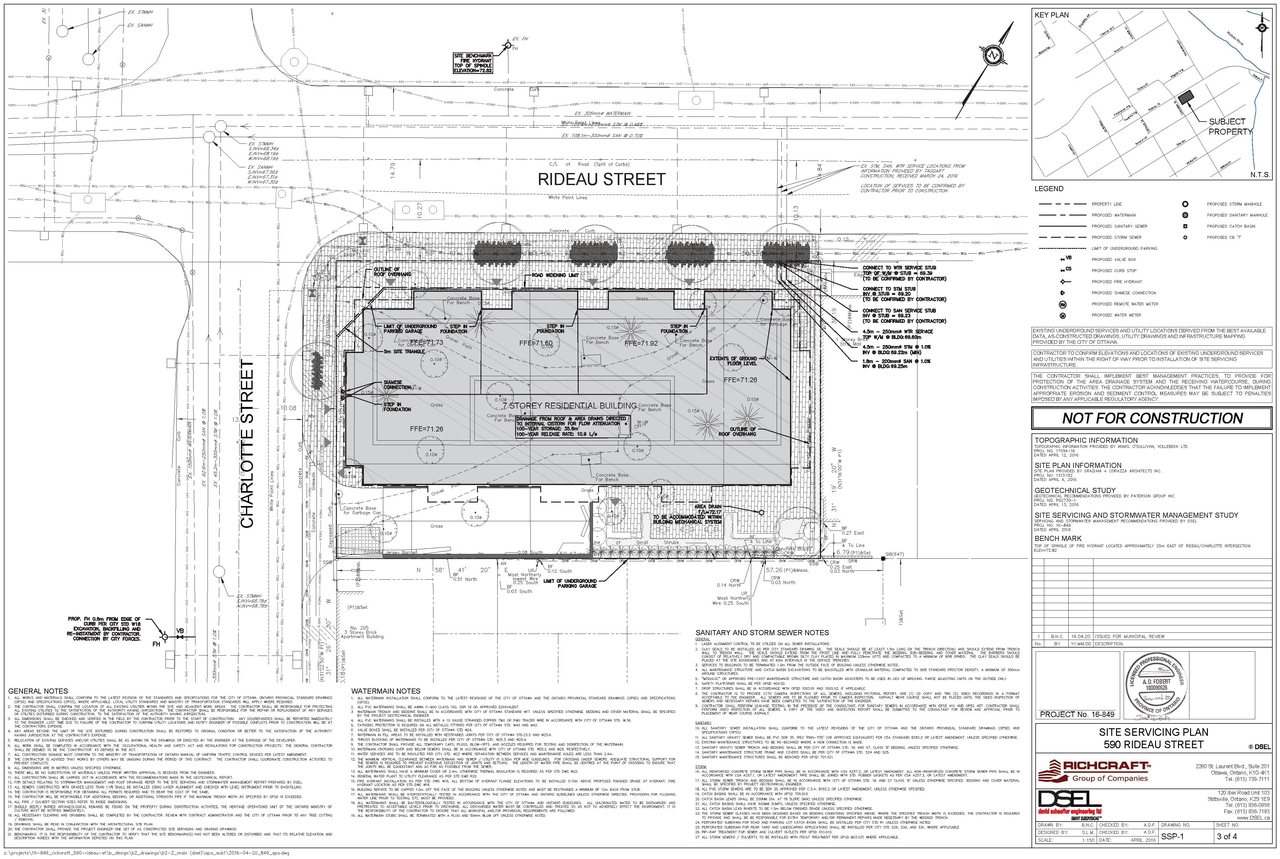Construction site plan for project from page 37 of the file 'Urban Design Review Package_594 Rideau Street'