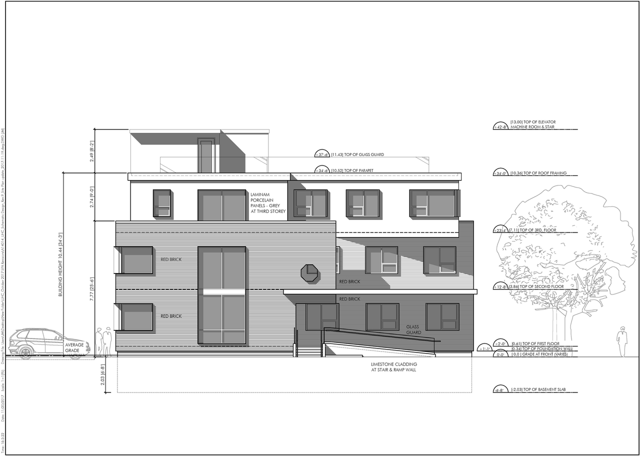 Rendering of building from page 6 of the file 'Nov 2017 Revsied Floor Plans and Elevations'