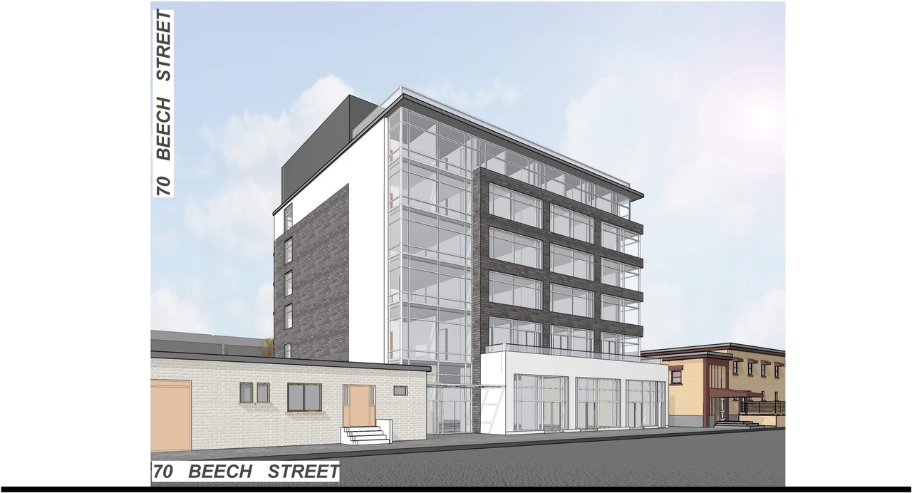 Rendering of building from page 1 of the file '2019-10-28 - Design Brief - Urban Design Review Panel - D07-12-19-0054'