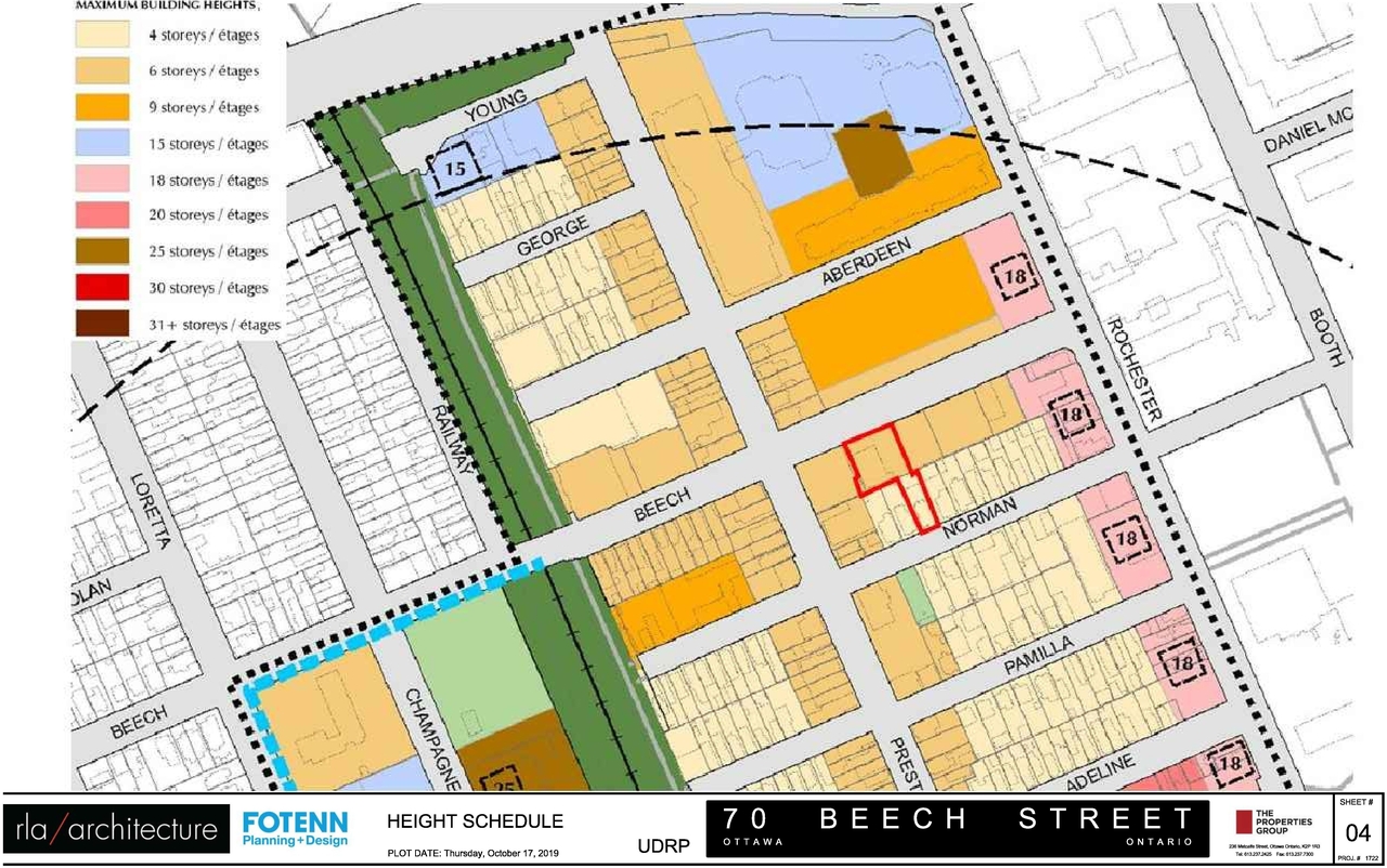 Construction site plan for project from page 5 of the file '2019-10-28 - Design Brief - Urban Design Review Panel - D07-12-19-0054'