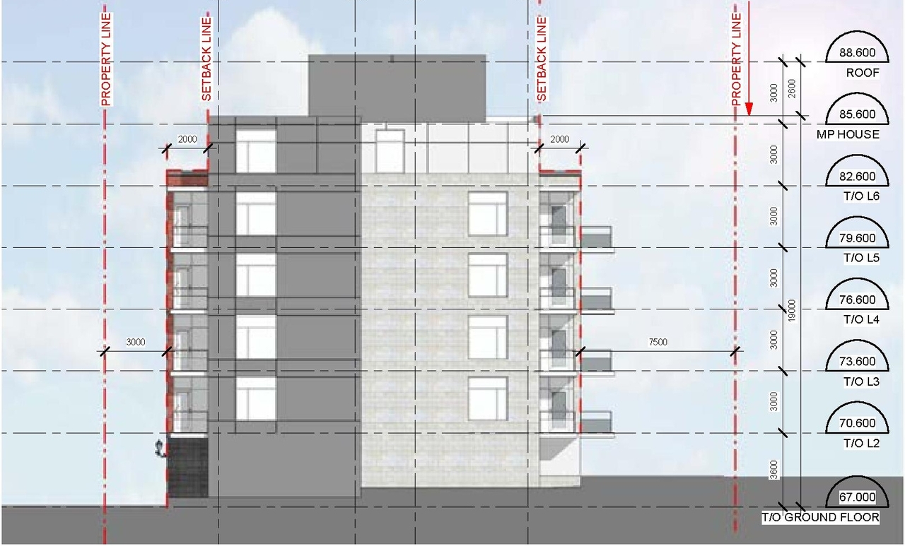 Rendering of building from page 28 of the file '2019-08-12 - Design Brief - D07-12-19-0126'