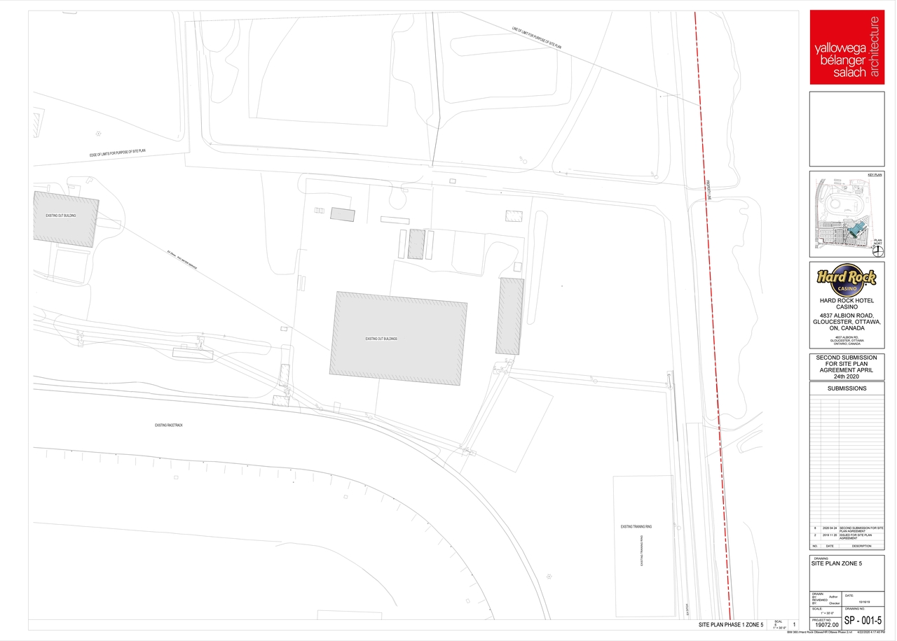 Construction site plan for project from page 7 of the file '2020-04-28 - Site Plans, Main Floor Plan, Elevations, Shuttle Bus Route Plan - D07-12-19-0191'