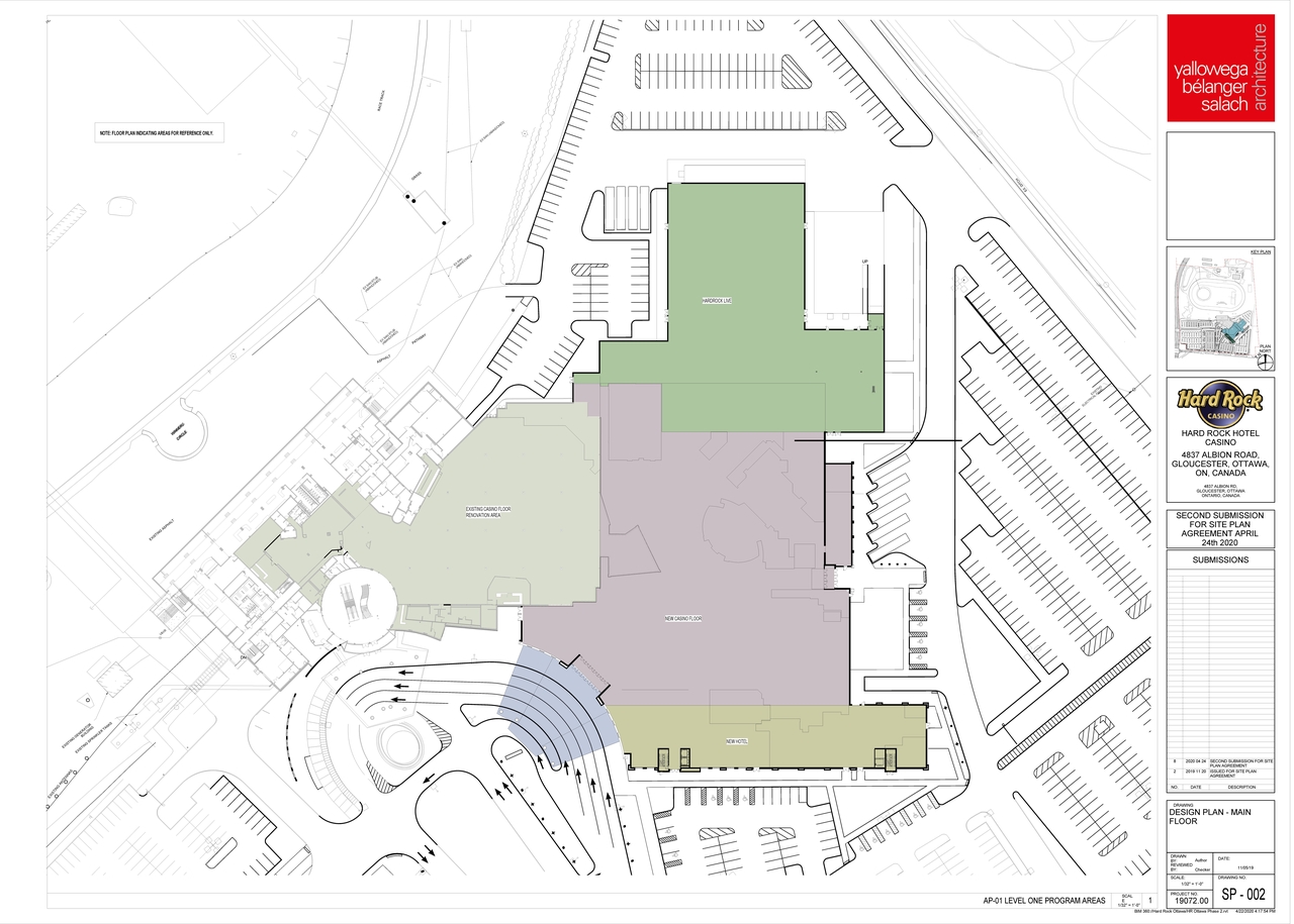 Construction site plan for project from page 9 of the file '2020-04-28 - Site Plans, Main Floor Plan, Elevations, Shuttle Bus Route Plan - D07-12-19-0191'
