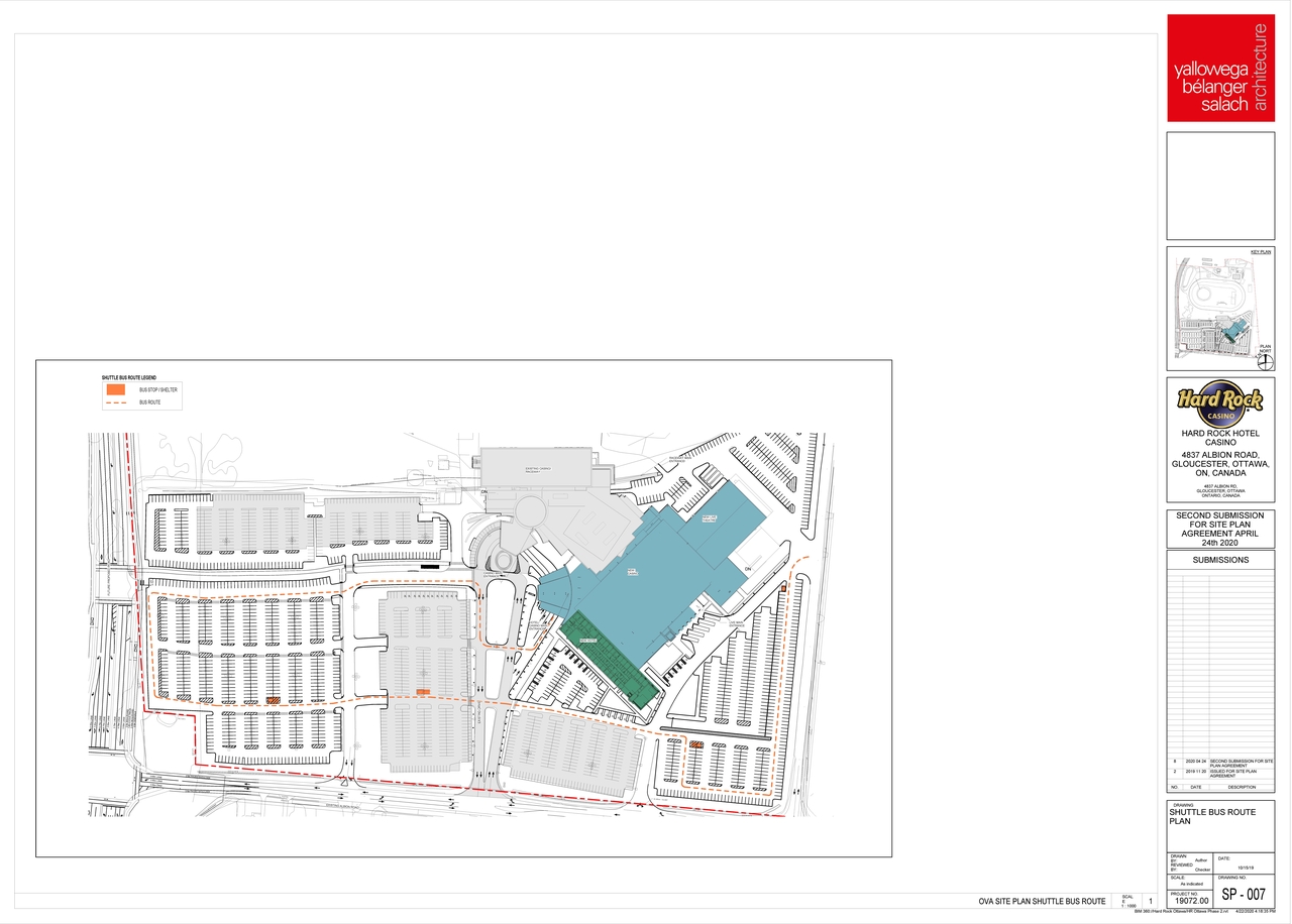 Construction site plan for project from page 14 of the file '2020-04-28 - Site Plans, Main Floor Plan, Elevations, Shuttle Bus Route Plan - D07-12-19-0191'