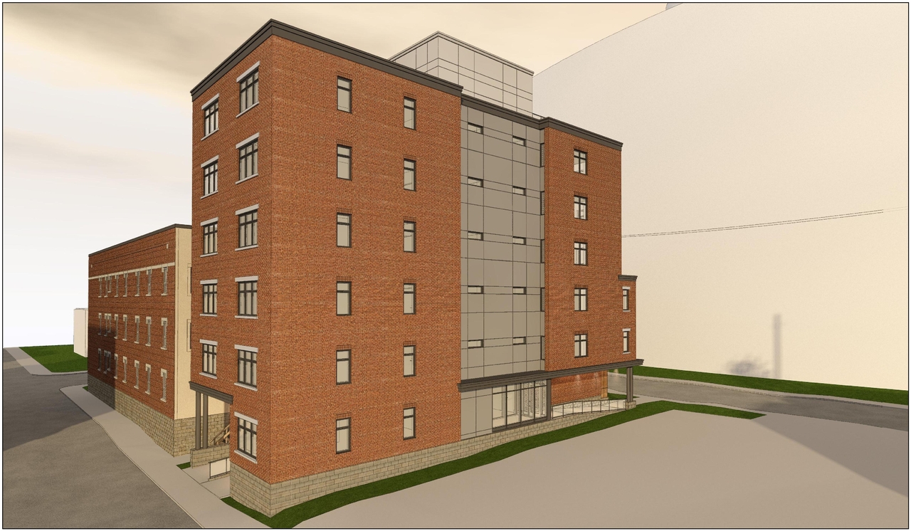 Rendering of building from page 4 of the file '2020-04-22 - REVISED Renderings - D07-12-19-0196'