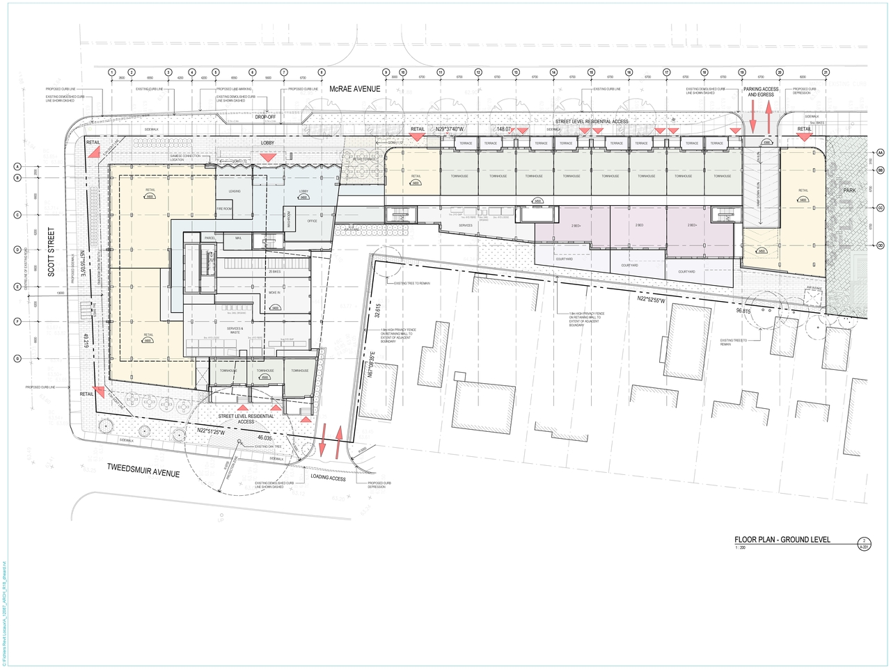 Construction site plan for project from page 1 of the file '2020-04-03 - Ground Level Floor Plan - D07-12-20-0035'
