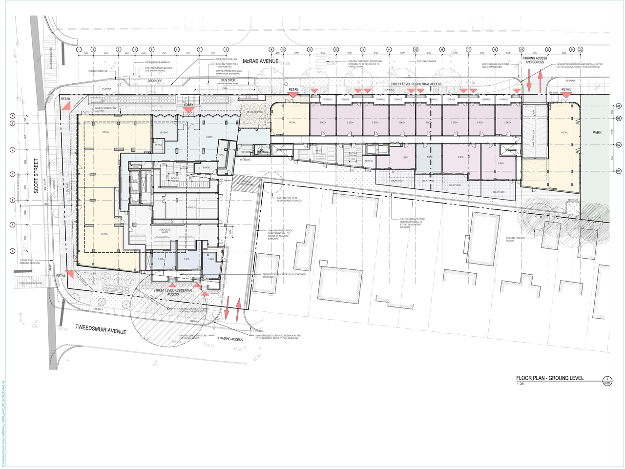 Construction site plan for project from page 1 of the file '2021-05-06 - Ground Level Floor Plan - D07-12-20-0035'