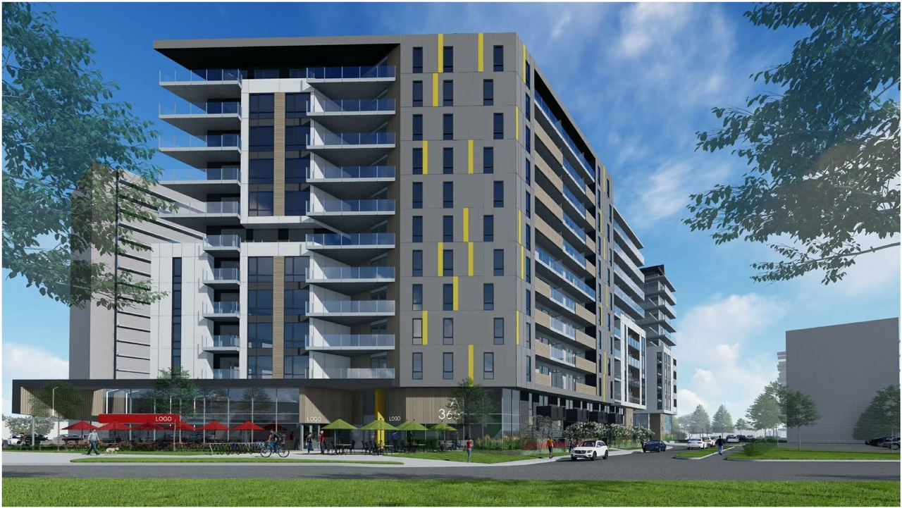 Rendering of building from page 32 of the file '2021-06-23 - Floor Plans and Elevations (2021-05-21)- D07-12-20-0041'