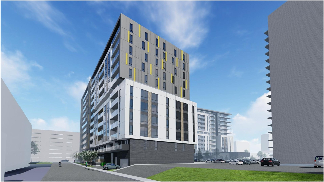 Rendering of building from page 56 of the file '2022-01-25 - Site & Floor Plans - D07-12-20-0041'