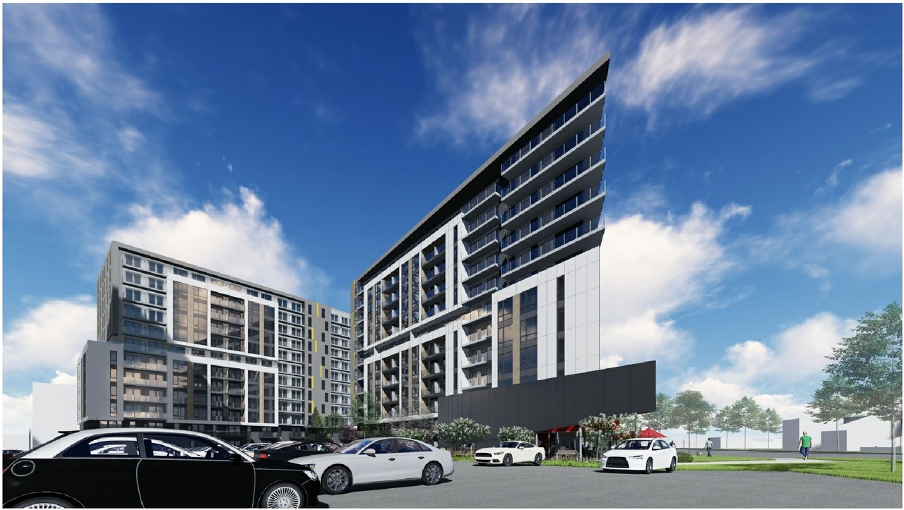 Rendering of building from page 7 of the file '2021-06-23 - Floor Plans and Elevations (2021-05-28) - D07-12-20-0041'