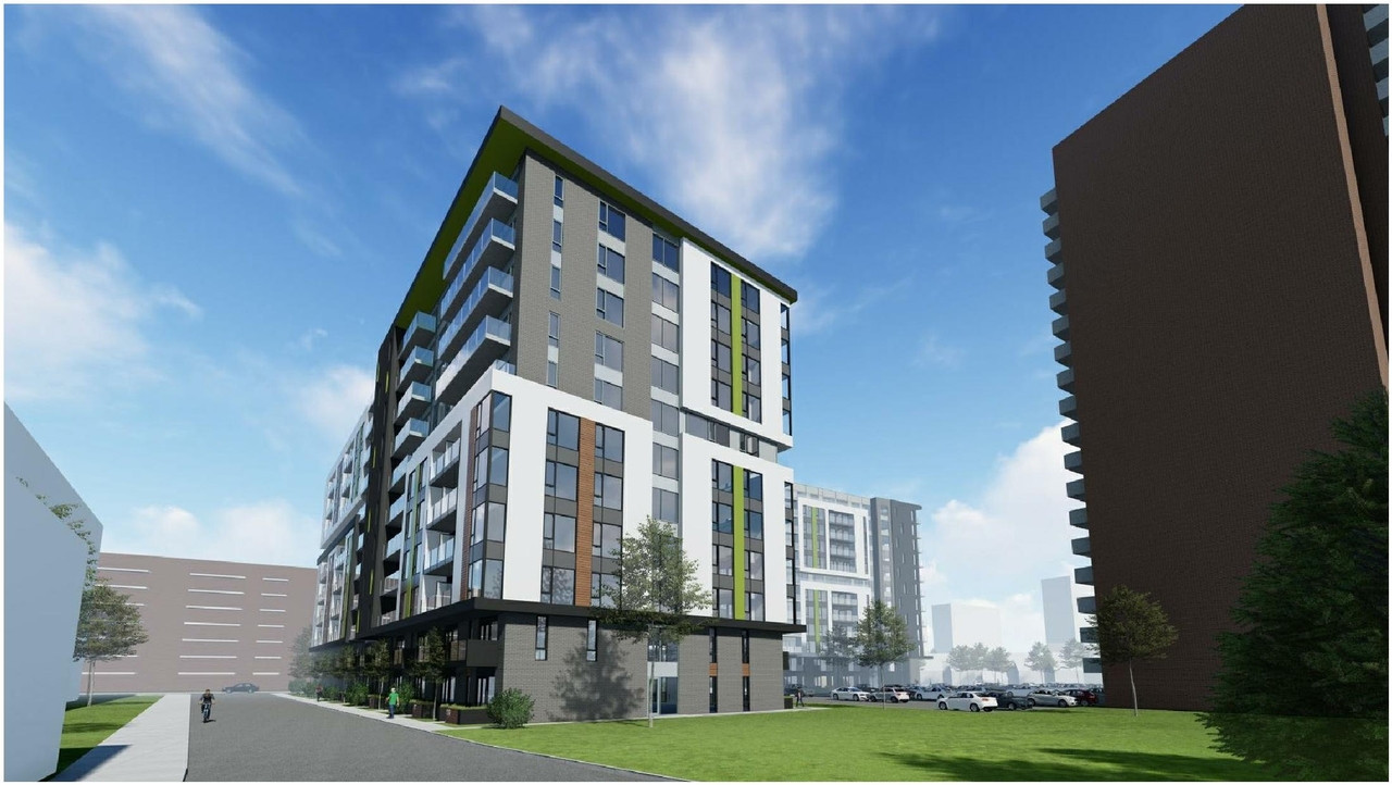 Rendering of building from page 8 of the file '2021-06-23 - Floor Plans and Elevations (2021-05-28) - D07-12-20-0041'