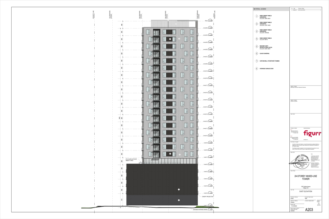 Rendering of building from page 9 of the file '2020-05-20 - Floor Plans and Elevations - D07-12-20-0063'