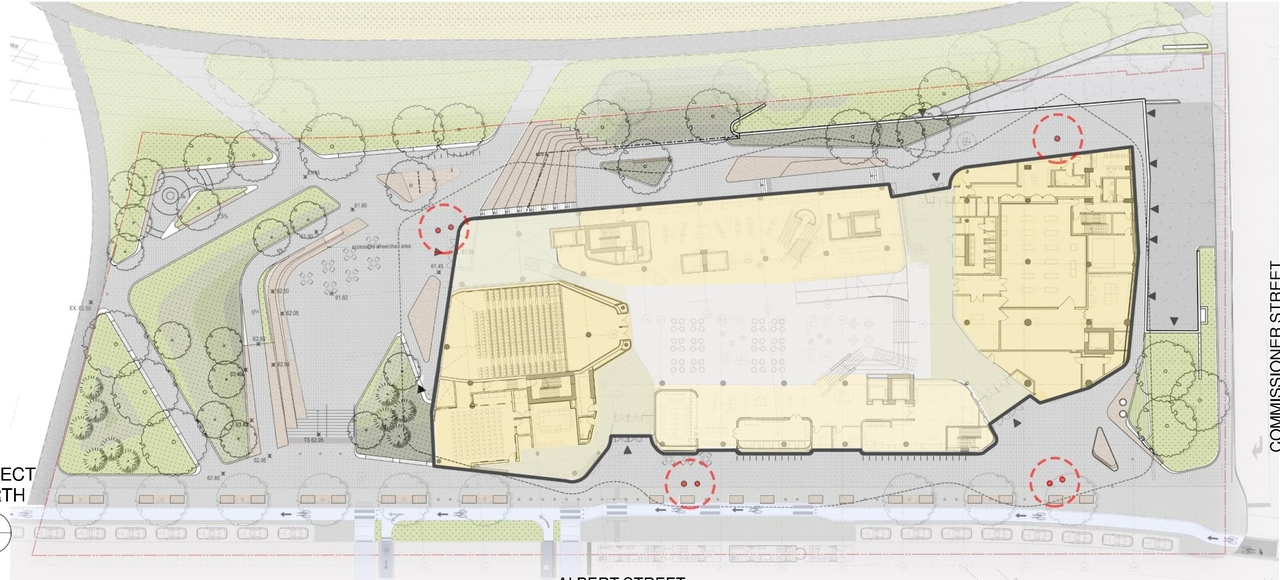 Construction site plan for project from page 33 of the file '2020-08-05 - Joint Design Review Panel - August 5 - Design Brief EN - D07-12-20-0077'