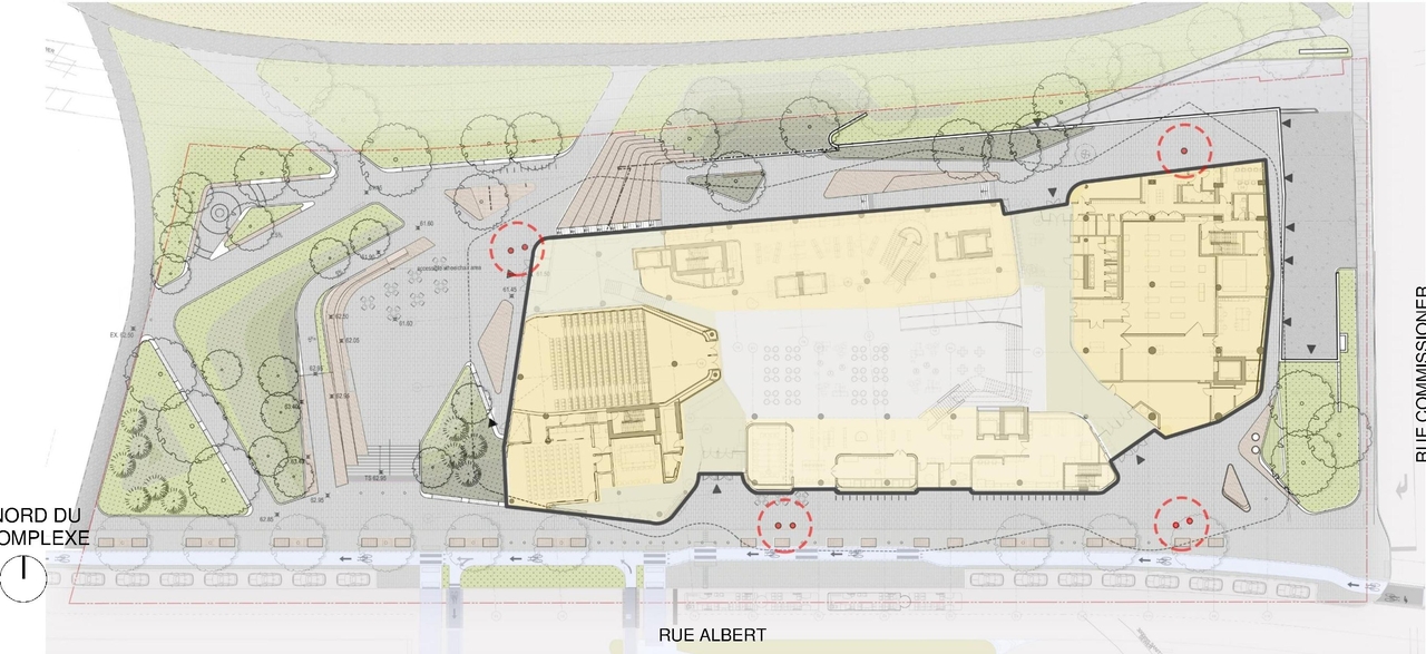 Construction site plan for project from page 33 of the file '2020-08-05 - Joint Design Review Panel - August 5 - Design Brief FR - D07-12-20-0077'