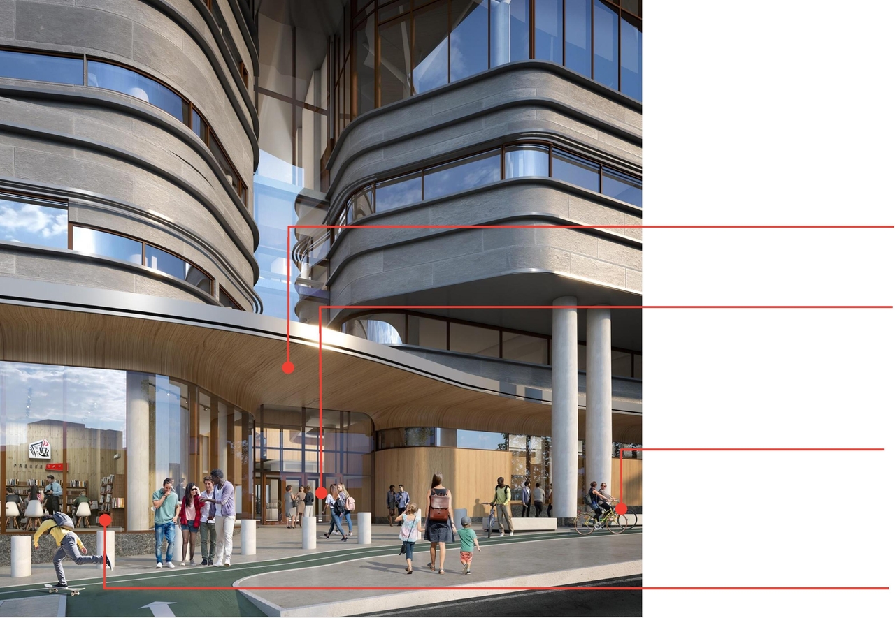 Rendering of building from page 40 of the file '2020-08-05 - Joint Design Review Panel - August 5 - Design Brief FR - D07-12-20-0077'