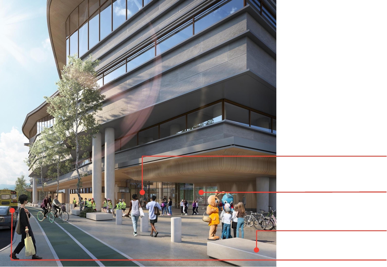 Rendering of building from page 41 of the file '2020-08-05 - Joint Design Review Panel - August 5 - Design Brief FR - D07-12-20-0077'