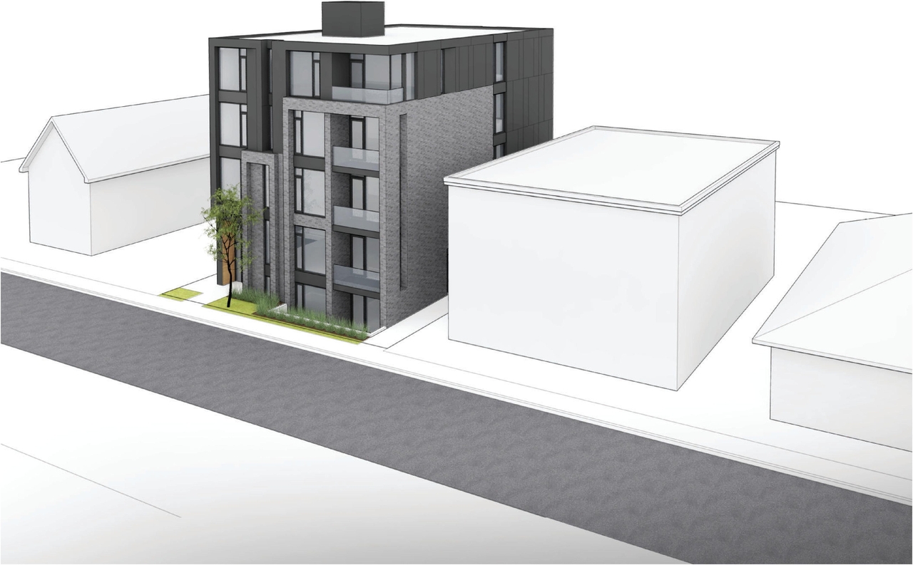Rendering of building from page 17 of the file '2020-11-04 - Design Brief - D07-12-20-0142'
