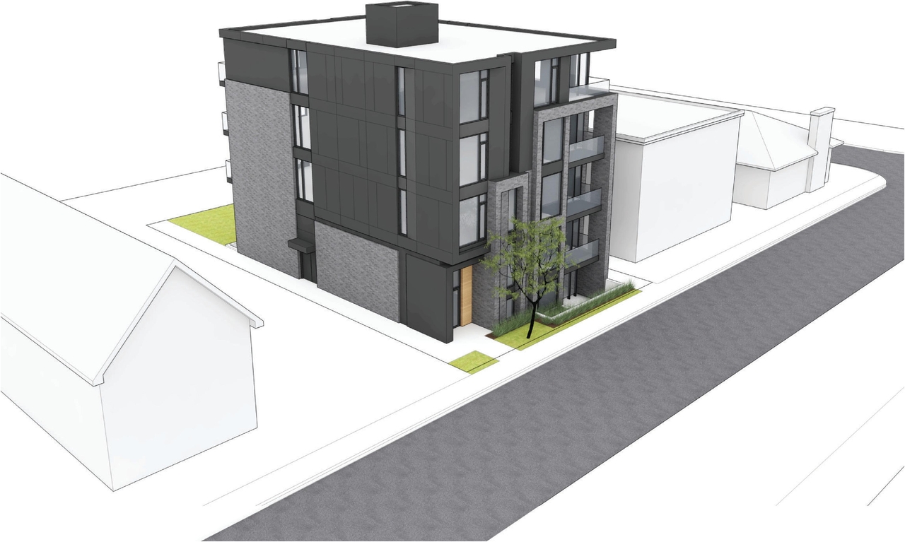 Rendering of building from page 18 of the file '2020-11-04 - Design Brief - D07-12-20-0142'