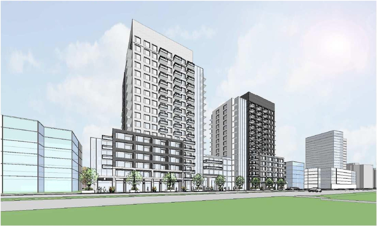 Rendering of building from page 1 of the file 'December 2020 - Urban Design Review Package - D07-12-20-0146'