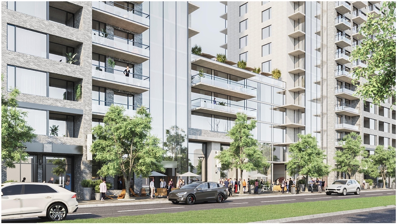 Rendering of building from page 19 of the file 'December 2020 - Urban Design Review Package - D07-12-20-0146'