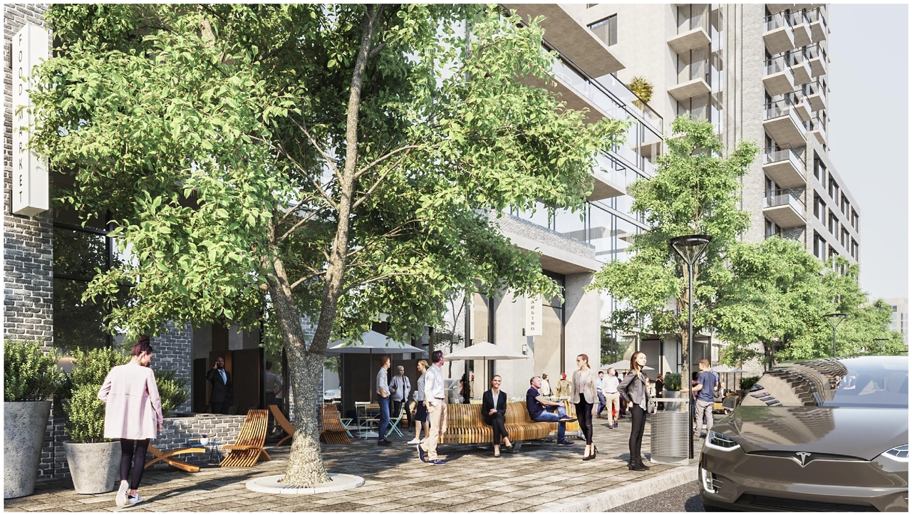 Rendering of building from page 20 of the file 'December 2020 - Urban Design Review Package - D07-12-20-0146'