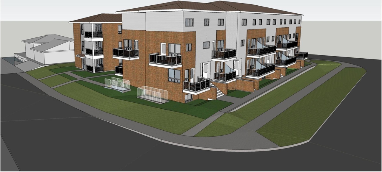 Rendering of building from page 5 of the file '2020-11-23 - Addendum 2 to Planning Rationale Design Brief - D07-12-20-0163'