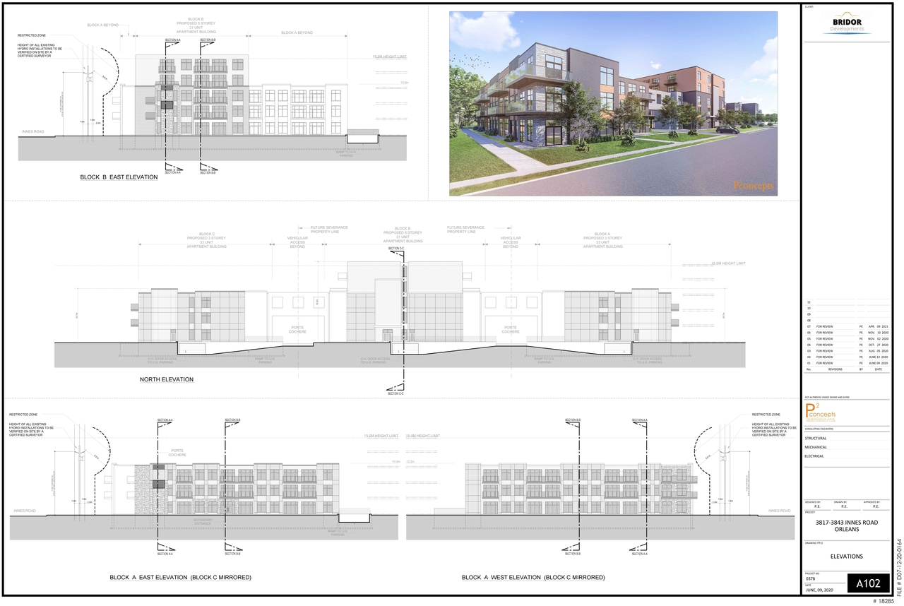 Rendering of building from page 1 of the file '2021-04-26 - Elevation Plans and Front Rendering - D07-12-20-0164'