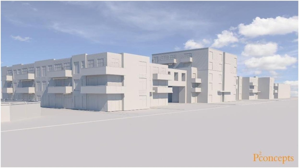 Rendering of building from page 12 of the file '2021-04-28 - Design Brief - D07-12-20-0164'