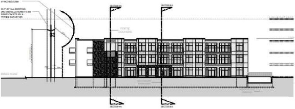 Rendering of building from page 18 of the file '2021-04-28 - Design Brief - D07-12-20-0164'