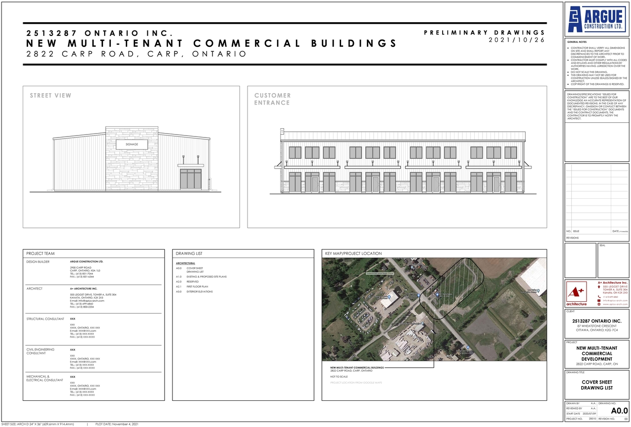 Construction site plan for project from page 1 of the file '2022-10-13 - Updated Floor Plans & Elevations - D07-12-21-0004'