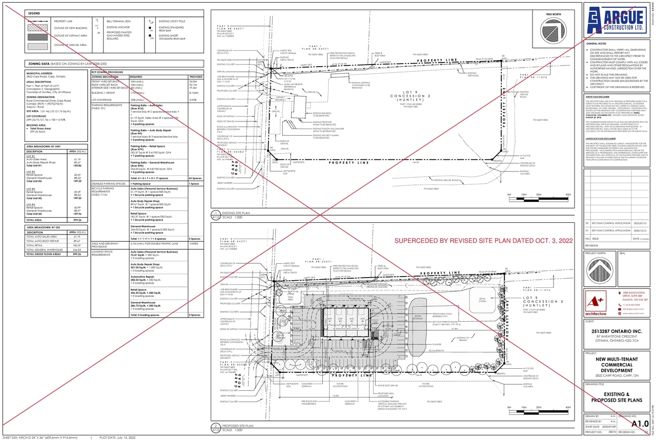 Construction site plan for project from page 2 of the file '2022-10-13 - Updated Floor Plans & Elevations - D07-12-21-0004'