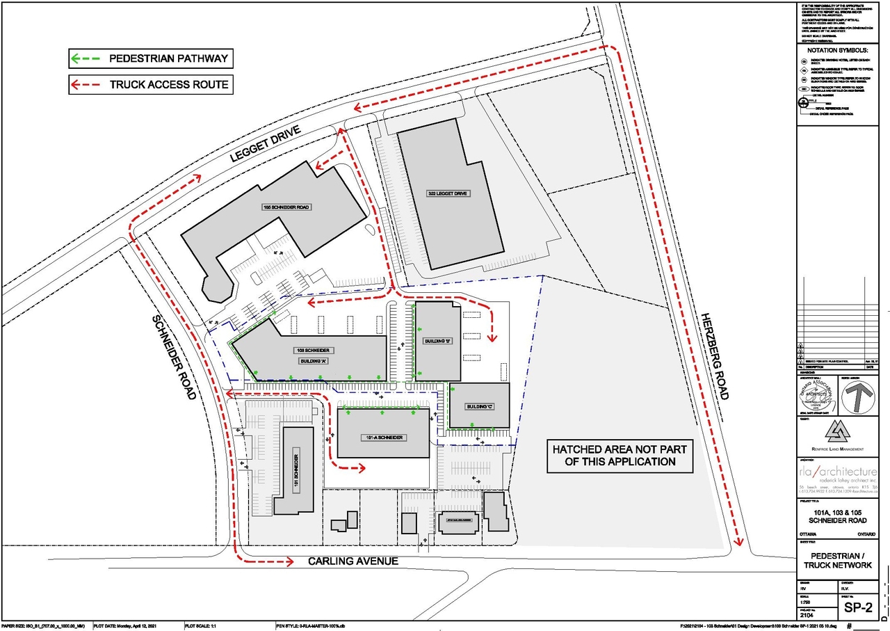 Construction site plan for project from page 5 of the file '2021-04-13 - Design Brief - D07-12-21-0044'