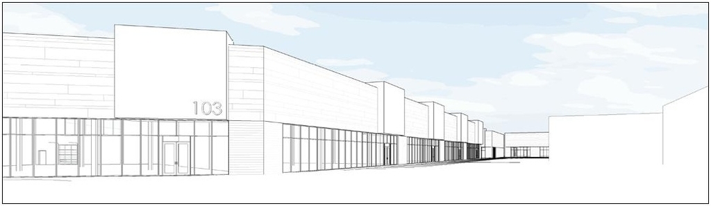 Rendering of building from page 6 of the file '2021-04-13 - Design Brief - D07-12-21-0044'