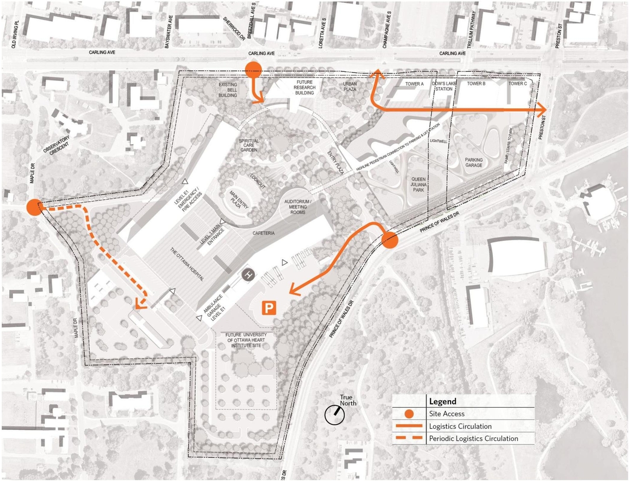 Construction site plan for project from page 28 of the file '2021-08-06 - Revised Design Brief and Planning Rationale - D07-12-21-0059'