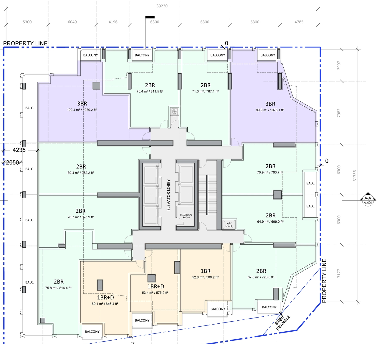 Floor plan for project from page 12 of the file '2023-05-05 - Statistics, Floor, Sections, Elevations, Views Plans - D07-12-21-0067'