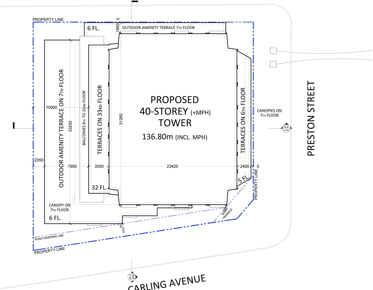 Construction site plan for project from page 19 of the file '2023-05-05 - Statistics, Floor, Sections, Elevations, Views Plans - D07-12-21-0067'