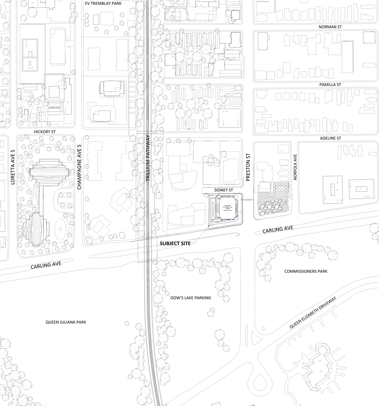 Construction site plan for project from page 4 of the file '2023-05-05 - Statistics, Floor, Sections, Elevations, Views Plans - D07-12-21-0067'