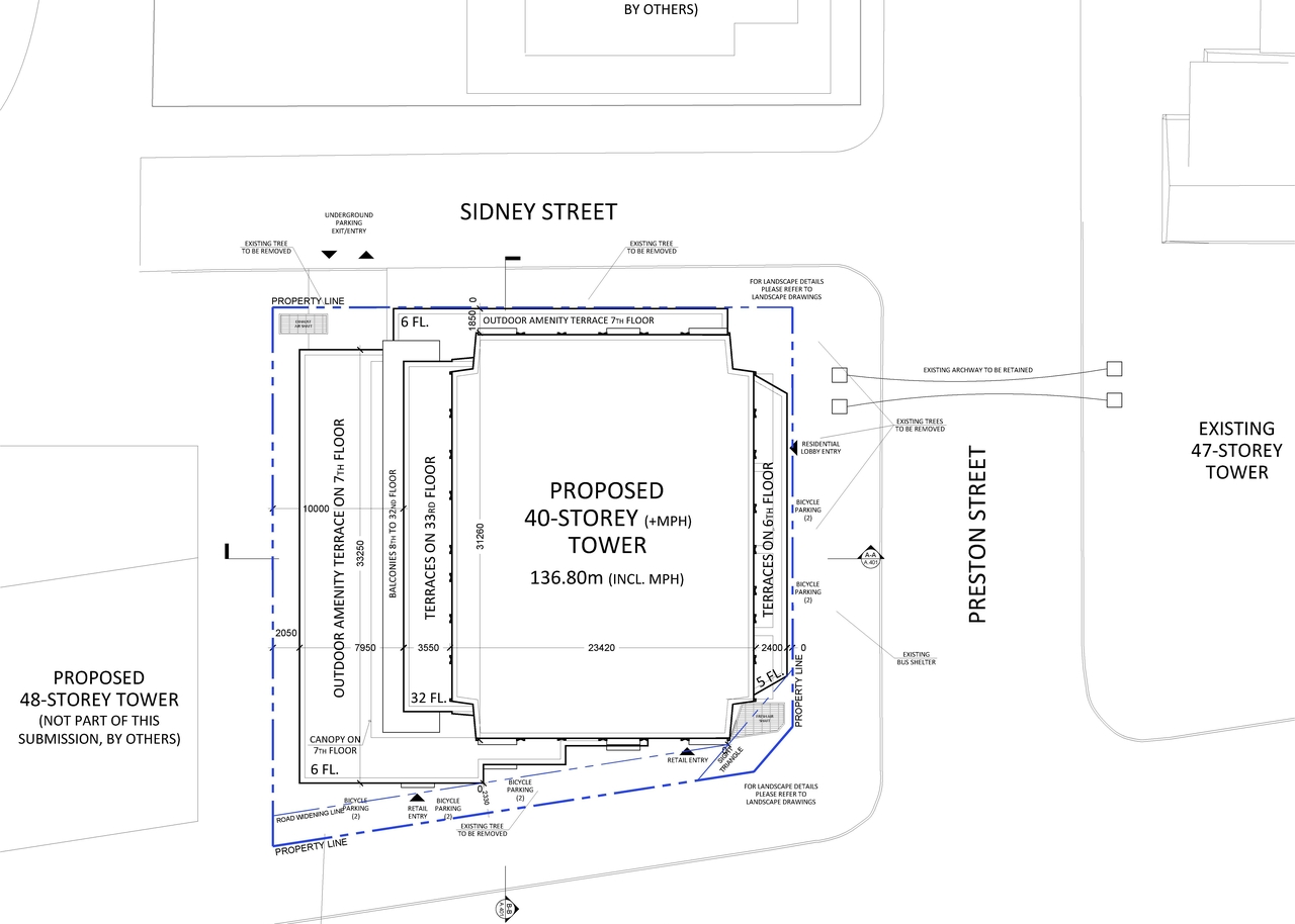 Construction site plan for project from page 5 of the file '2023-05-05 - Statistics, Floor, Sections, Elevations, Views Plans - D07-12-21-0067'